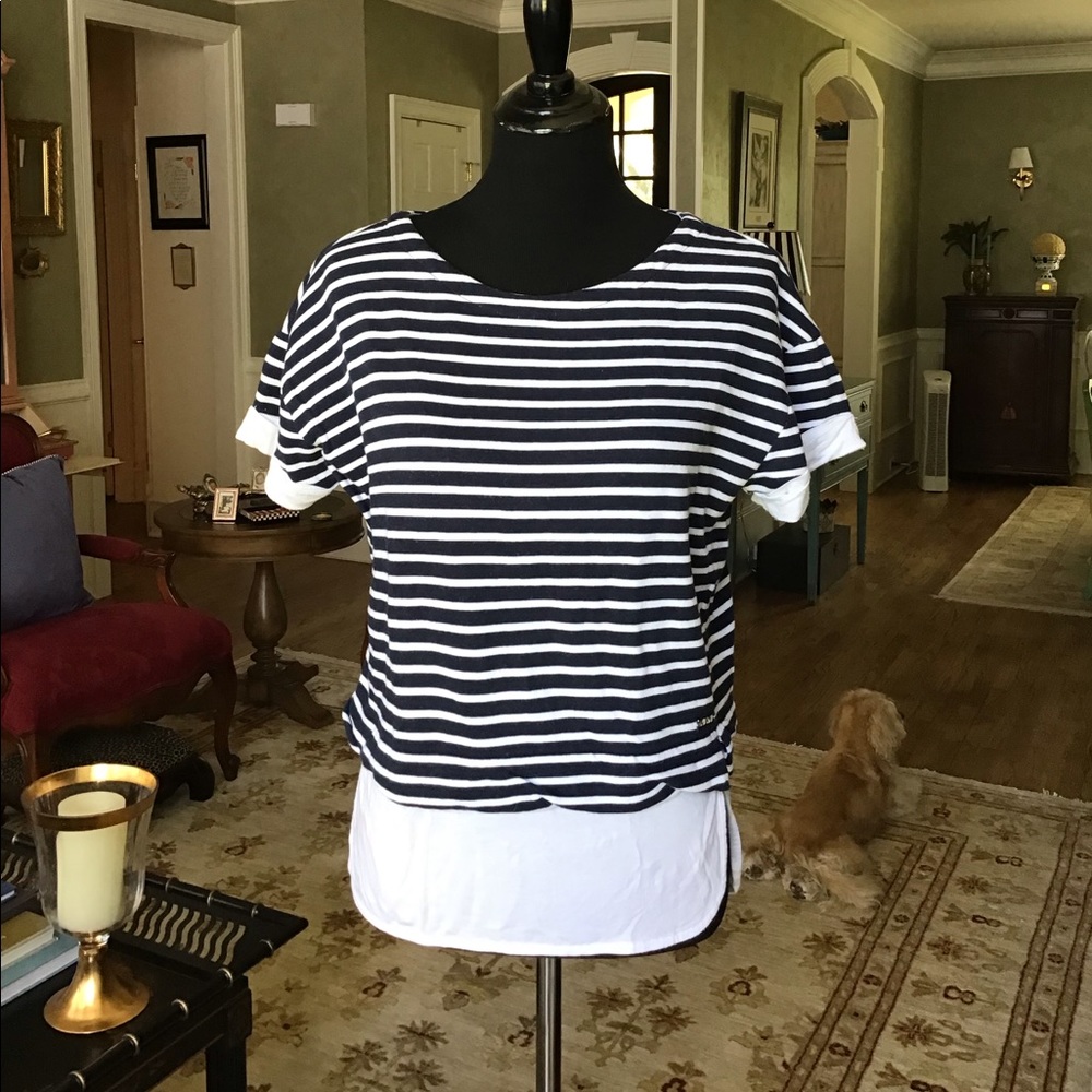 Marc NY navy/white striped  faux double shirt